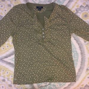 vintage chaps demin shirt! beautiful vintage floral pattern on olive green base!